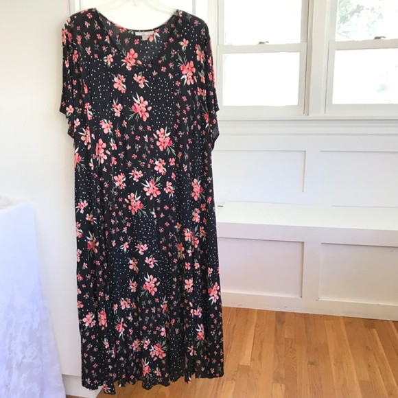 WOMAN WITHIN Maxi Dress Black Floral Short Sleeve V Neck Women’s Plus Size 4X 34 - Picture 15 of 15